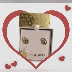 New MICHAEL KORS Gold Tone Crystals Logo Lock Style Stud Earrings MKJ7410710